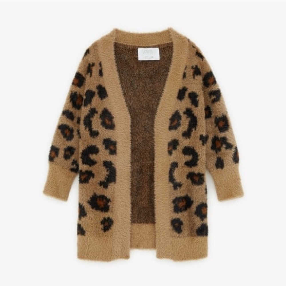 Zara Tan Leopard Print Girls Cardigan Sweater